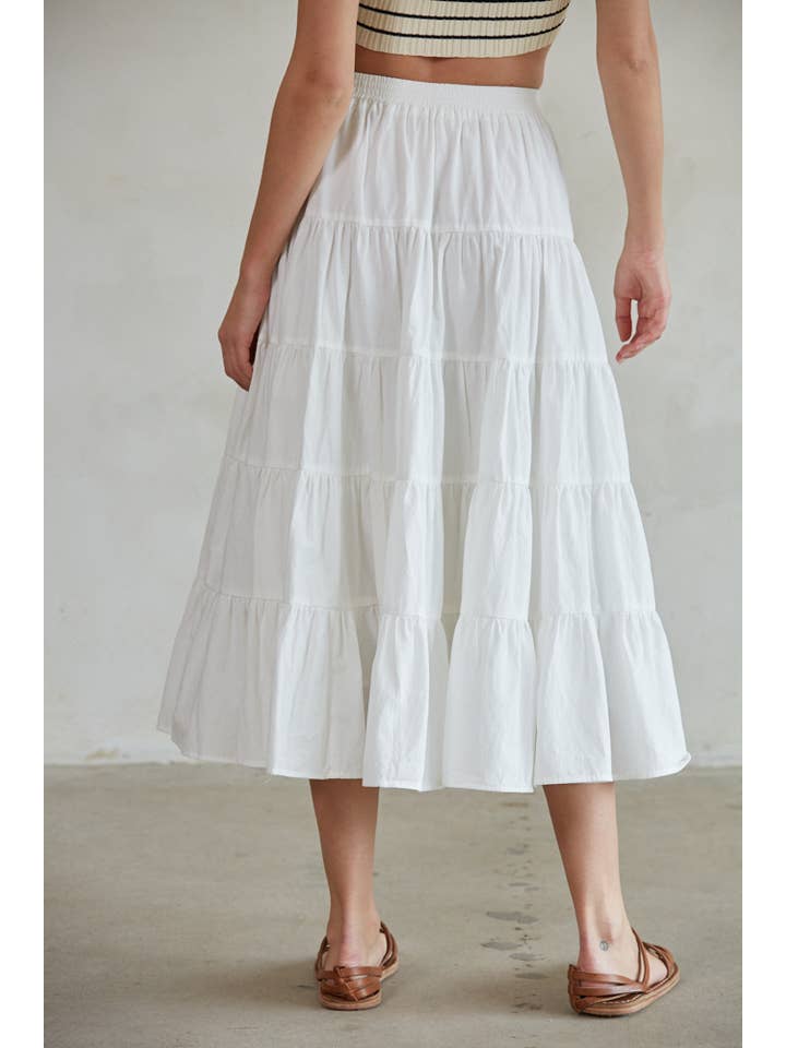 Off White L7473 | Woven Cotton Flare Ruffled Midi Skirt for wholesale on Faire3