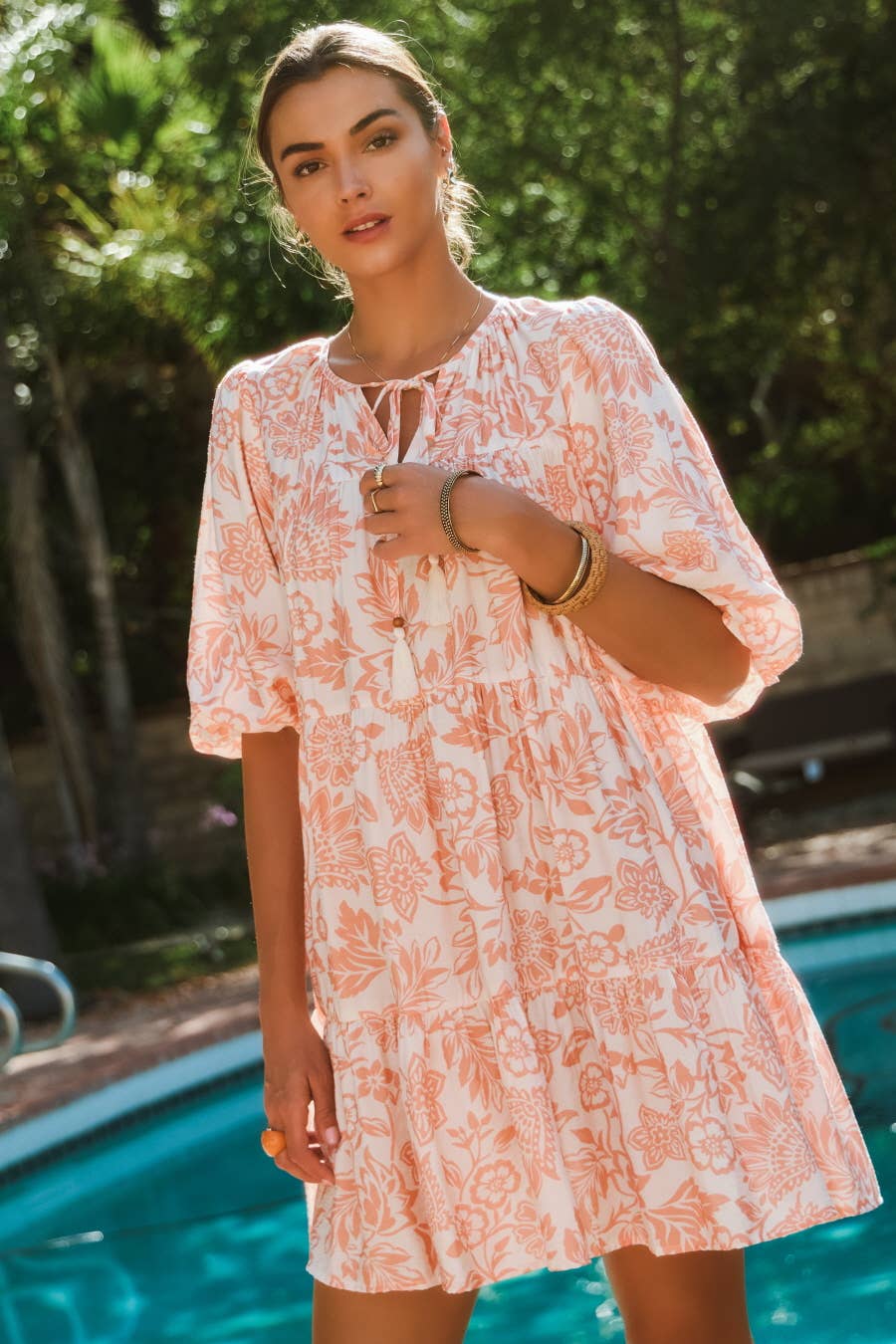 Oddi – Großhandel Kleid – Damen – Boho Bedrucktes Baby-Doll-Minikleid0