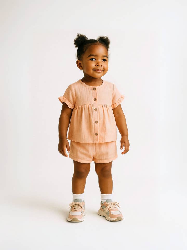 2 piece girls short sleeve top and shots set 2-8y coral for wholesale by Minoti sp. z o.o.