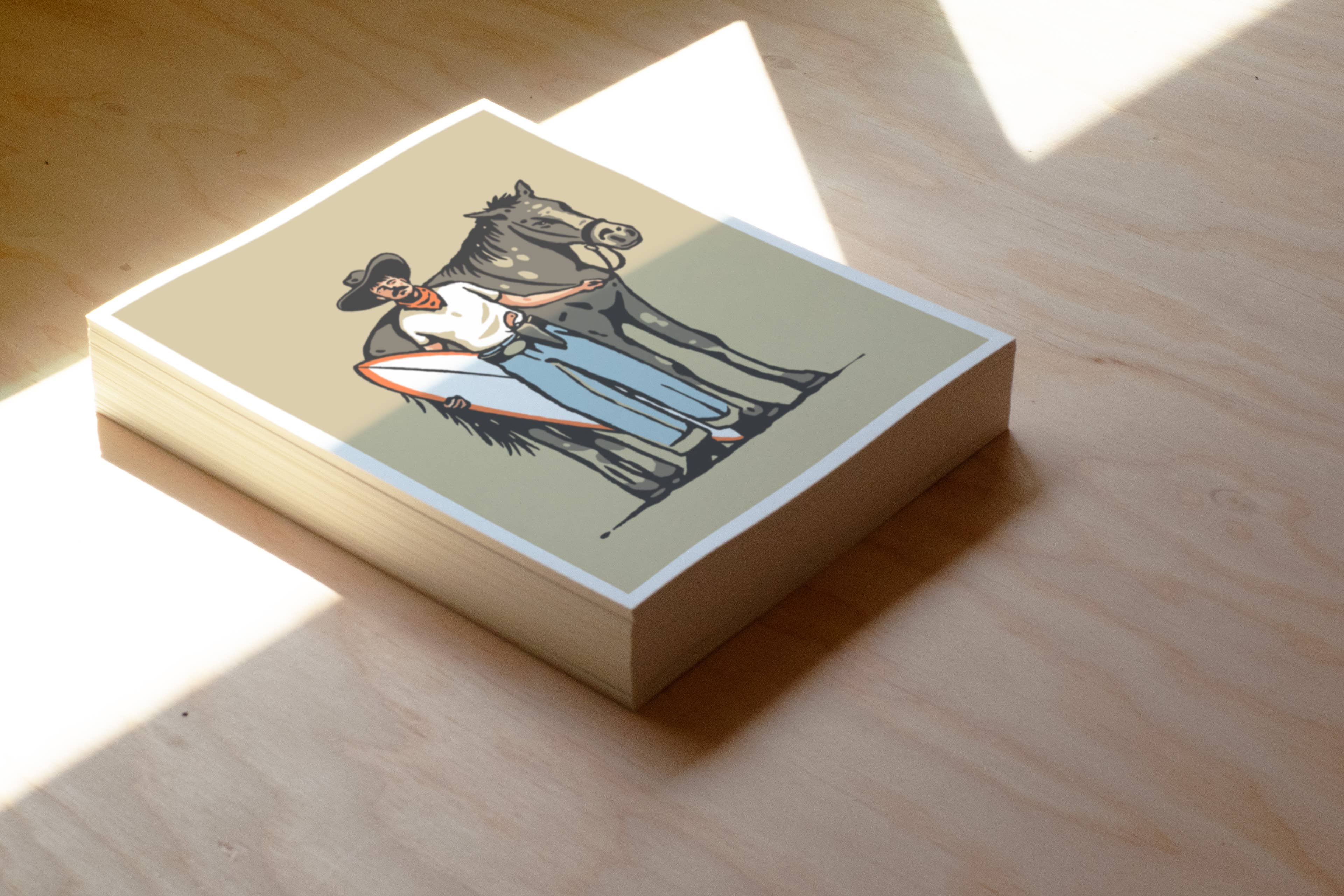 Kamin Tersieff – Engroshandel Kunsttryk – Gammel rød - Surf Cowboy-tryk - Hesteillustrationplakat2