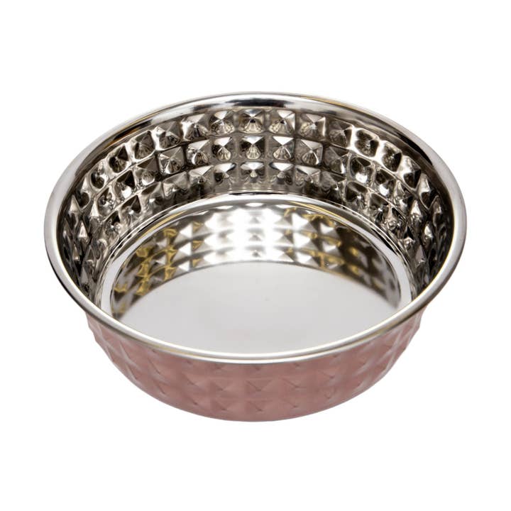 Jojo Modern Pets - Wholesale Pet Bowl - Cat/Dog - Stainless Steel Diamond Textured Dog Bowl - Rose Quartz3