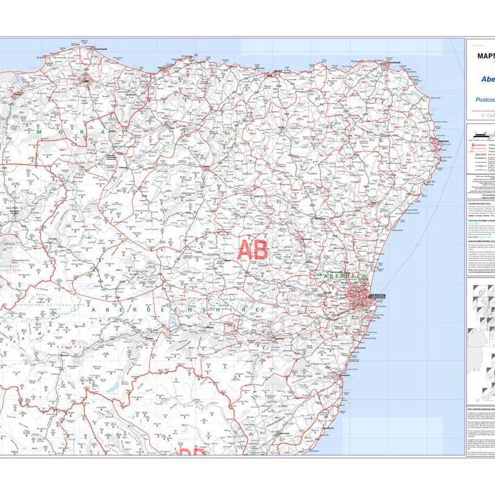 Mappa della parete del codice postale Aberdeenshire - Mappa settoriale 32 per la vendita all'ingrosso da parte di Map Marketing Limited