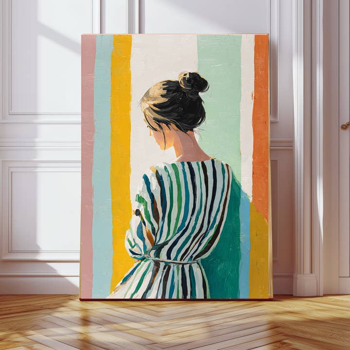 Stampa d'Arte Ritratto Minimalista Femminile a Strisce per la vendita all'ingrosso da parte di Kumo Art Prints