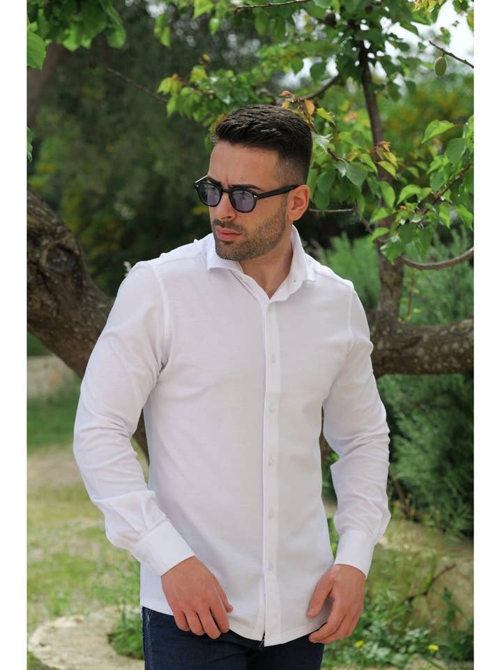 Mænds Hvid Strik Shirt for engroshandel hos Joey & John