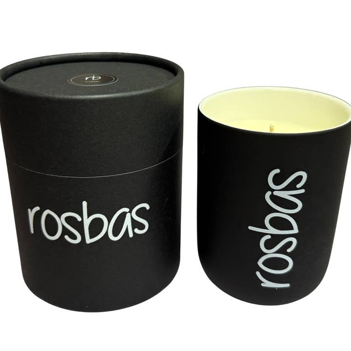 Rosbas - Scented Candles - Natural Soy Wax - 8 oz Black Ceramic Jar - Box Packaged for wholesale by rosbas, llc