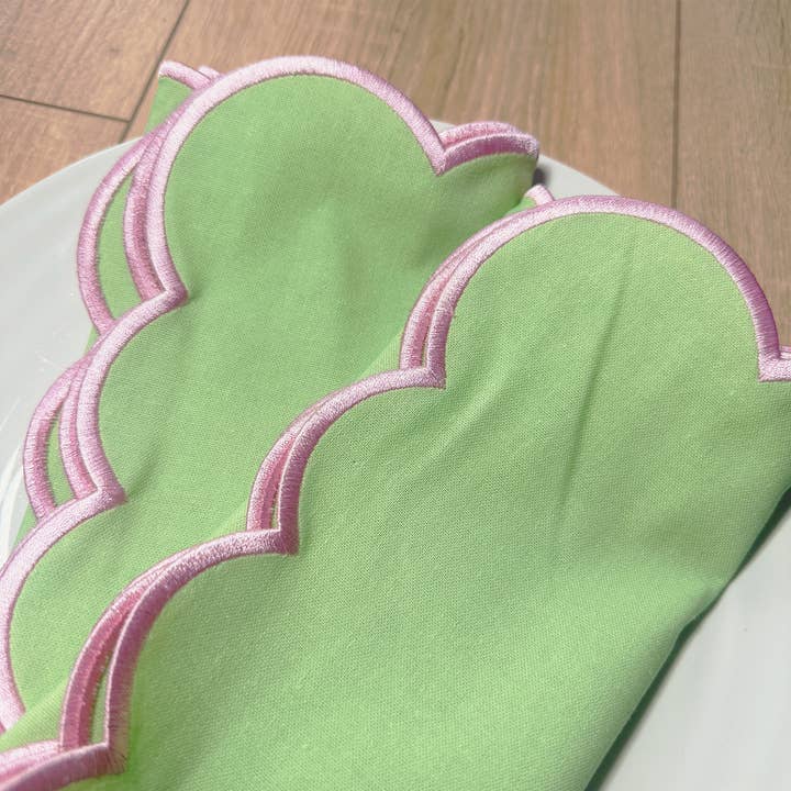 Isobel Cotton Scallop Napkins - Mint/Pink • Set of 8 for wholesale by Top Tables Retail