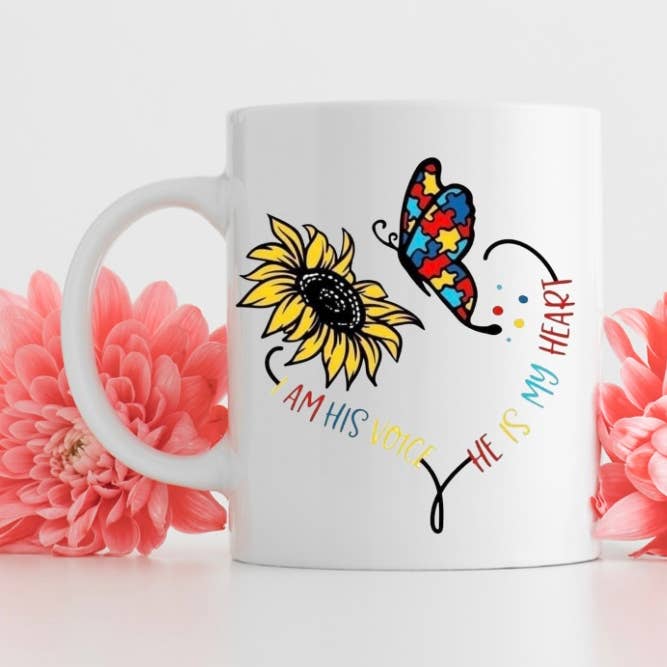 Autism Mug I Am His Voice He Is My Heart for wholesale by Dazzle Design Diva