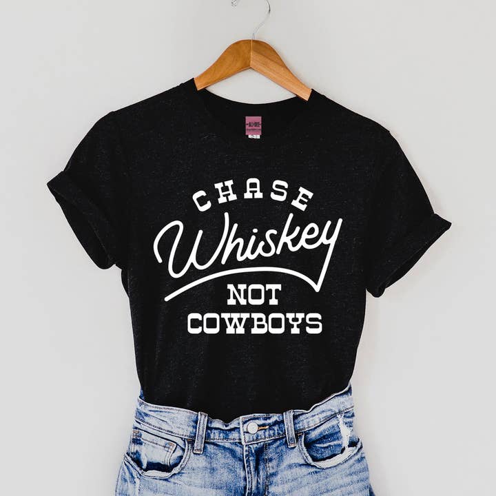Chase Whiskey Not Cowboys Tee - Heather Black for wholesale by Ali Dee