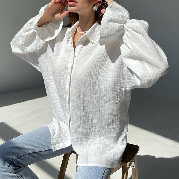 Bell Sleeves Cotton Casual White Shirt for wholesale on Faire
