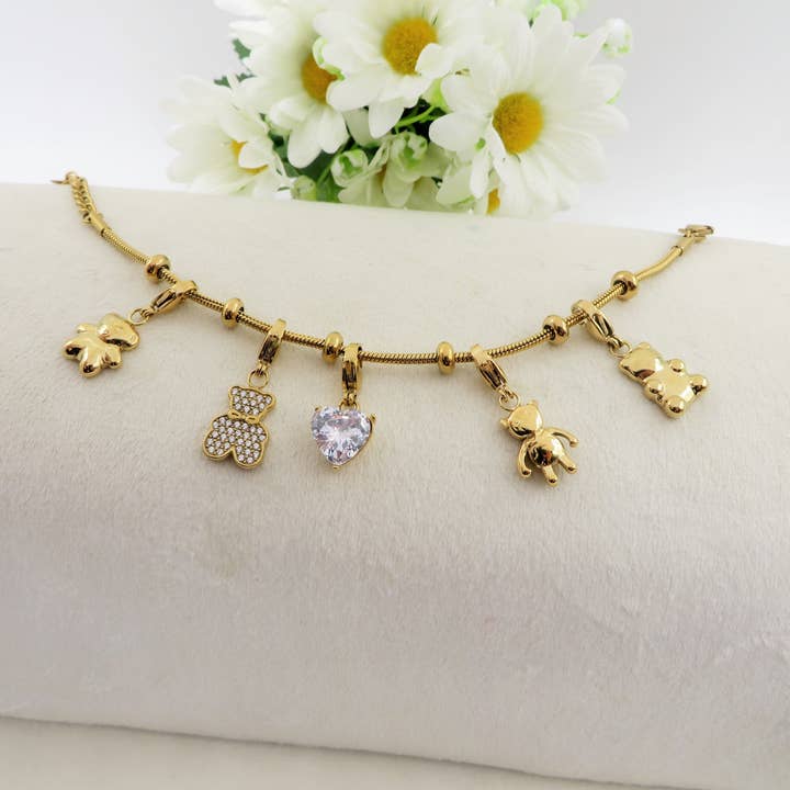 Daemon srls - Wholesale Charm/Dangle Bracelet - TEDDY - Bracciale con orsetti e cuori pendenti bombe' ACCIAIO INOSSIDABILE6