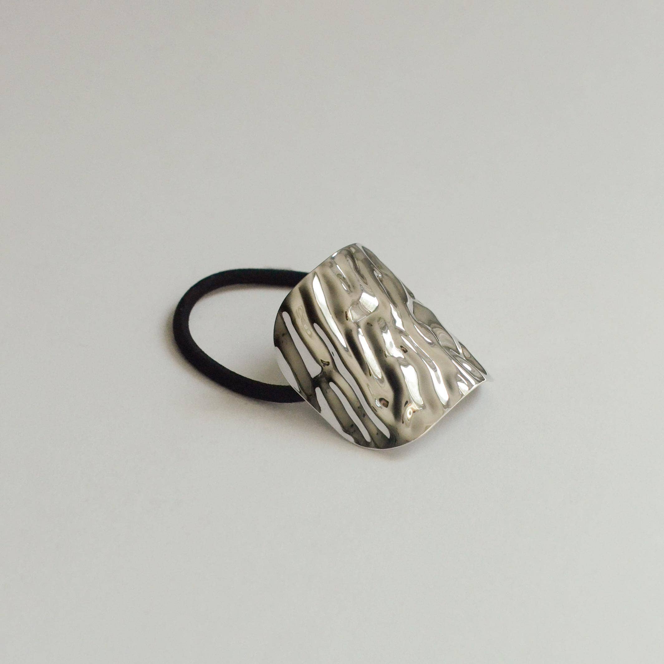 nar'sha - Wholesale Hair Tie - Wide Textured Metal Ponytail Hair Tie | Silver2