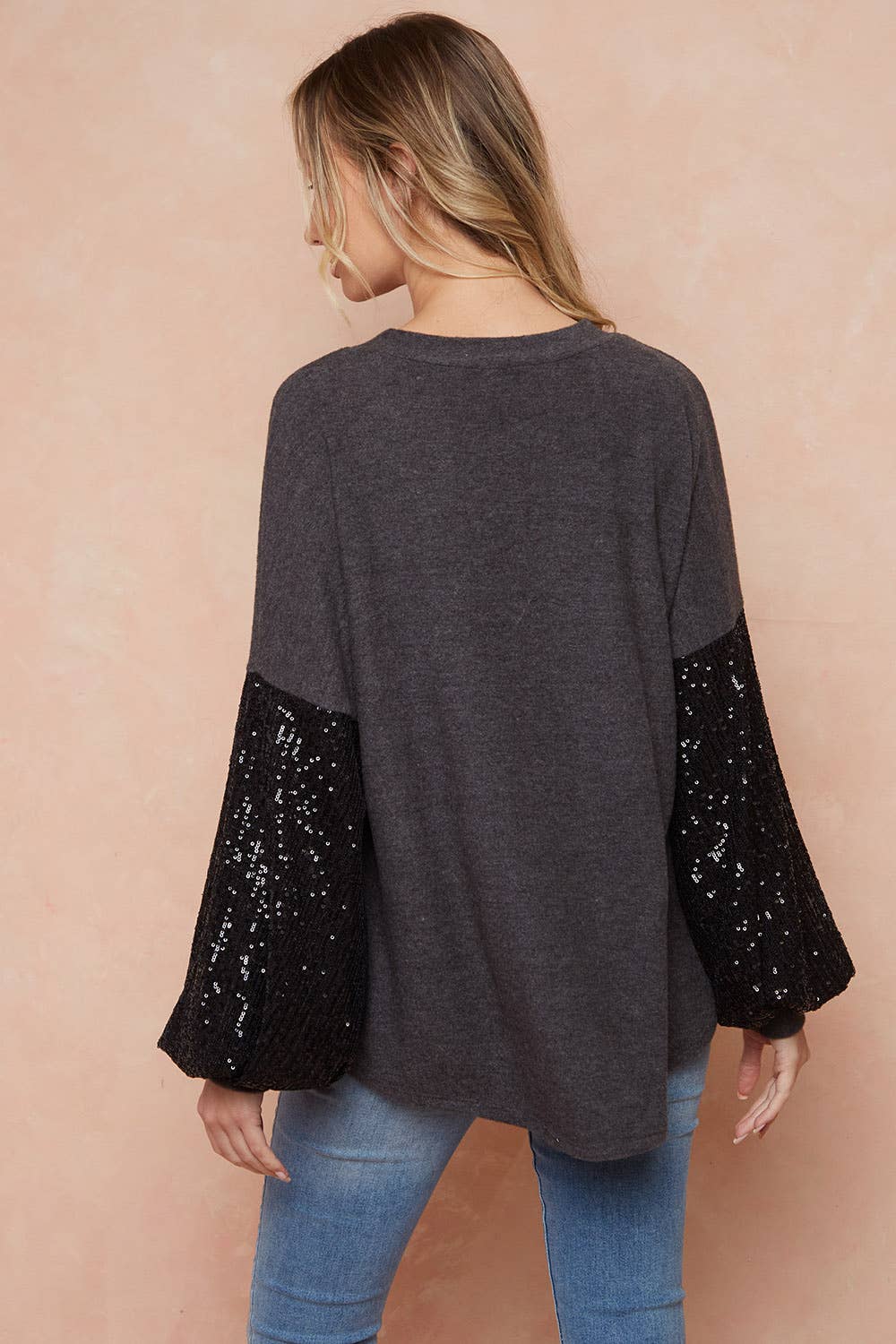 lovely melody – Túnica - Mulher por atacado – TÚNICA DE MANGA BALÃO DE LANTEJOULAS COM DECOTE LMT2869-V12