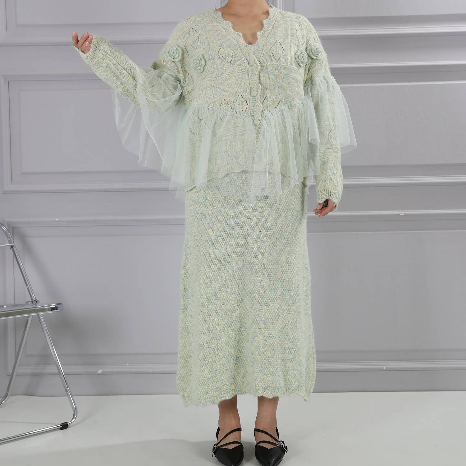 PEACH ACCESSORIES - Wholesale Cardigan - Women's - Knitted Cardigan with Lace Detail SDK1538