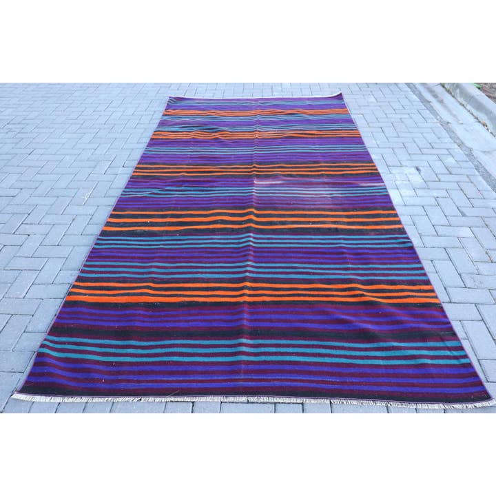 Turkisk stor matta 5,7x10,6 fot (174x323 cm), Kilim blå växter & träd vintage matta för wholesale av The Loom Wholesale