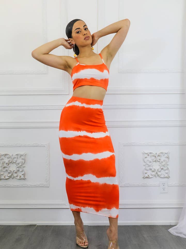 Tie Dye Crop Top & Maxi Skirt Set for wholesale by SurelyMine