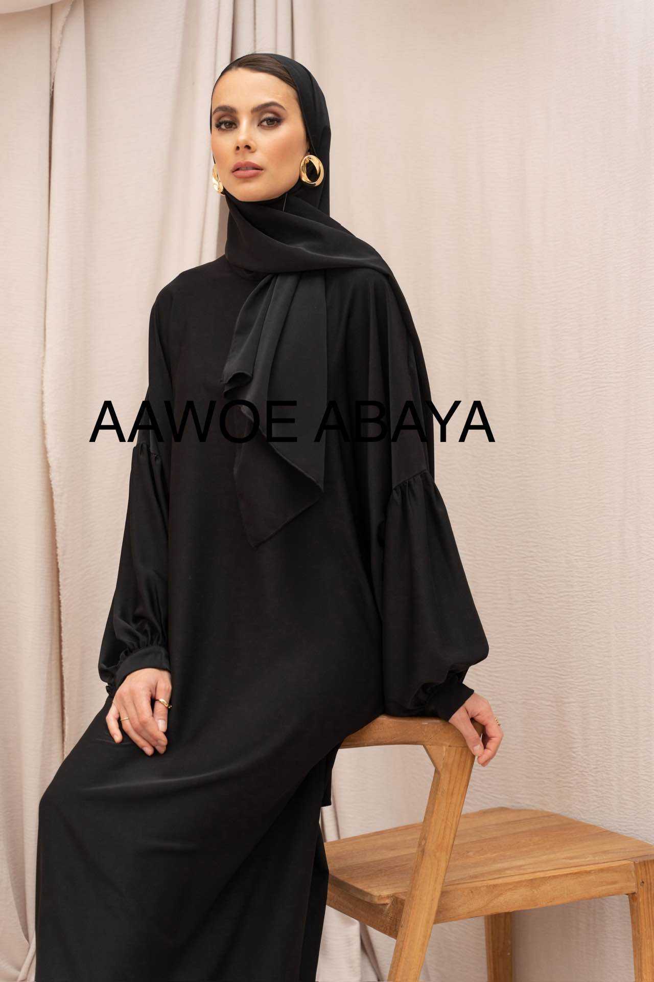 Aawoe Abaya - Wholesale Kaftan - Women's - Medina silk abaya with integrated veil -23338