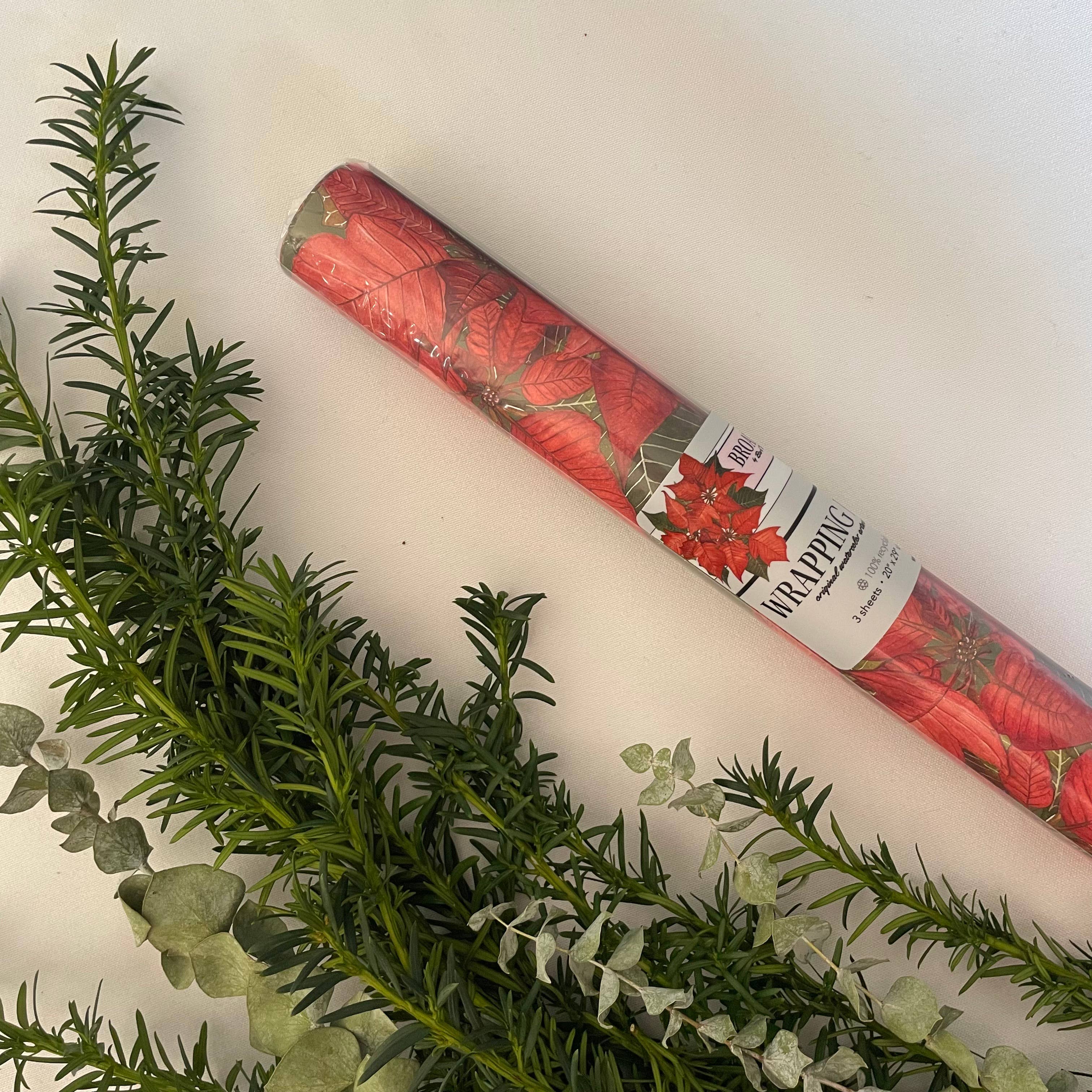 Broad Bloom - Wholesale Flat Wrap - Red Poinsettia Wrapping Paper4