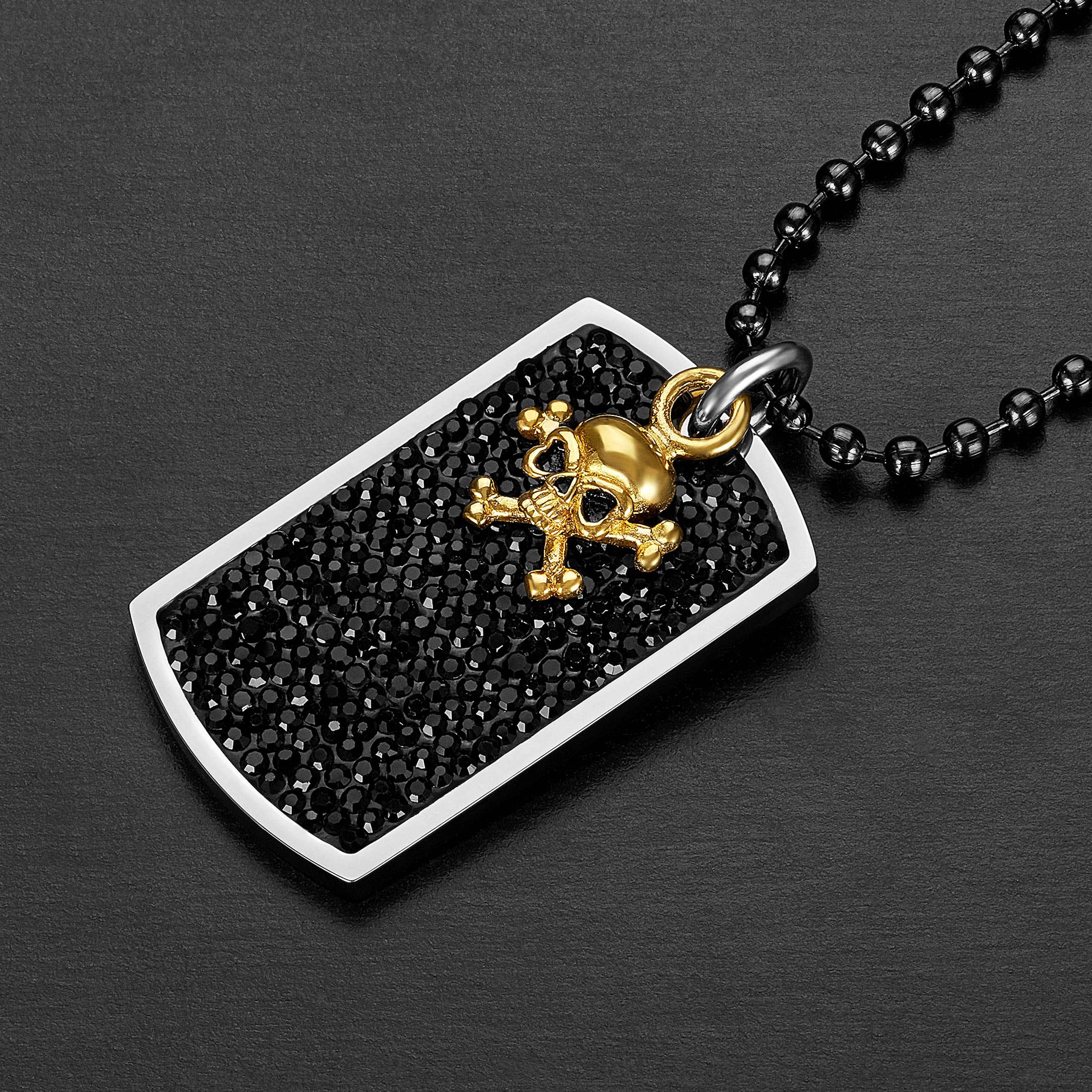 West Coast Jewelry - Wholesale Pendant/Charm Necklace - Inlaid Black Crystals Skull Charm Dog Tag Necklace3