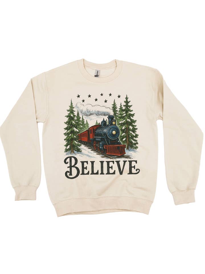 Little Mama Shirt Shop - Wholesale Graphic Sweatshirt - Women's - Believe Christmas Sweatshirt – Holiday Train Basic Fleece | Little Mama Shirt Shop3