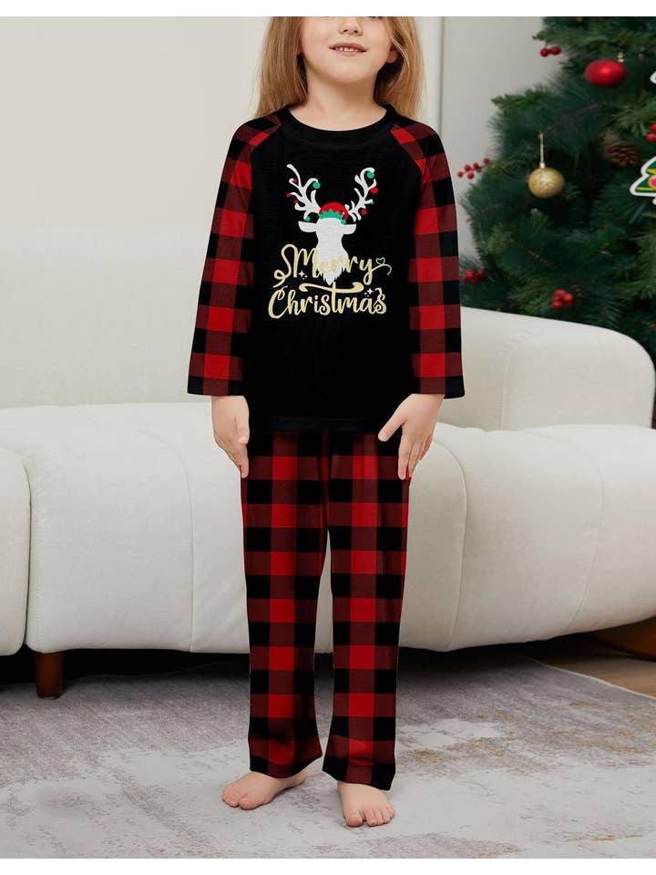 Anna Kaci Wholesale - Wholesale Sleepwear Set - Unisex - Family Christmas Pajama Set with Black Tops Red Plaid Pants2
