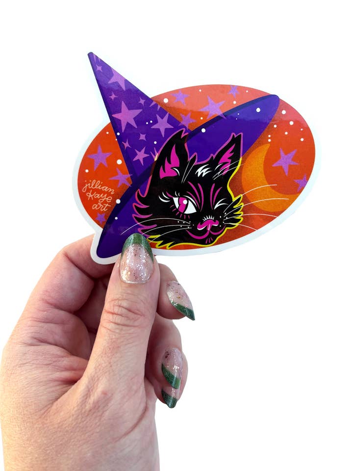 Kitschy Witchy Kitty Cat | 4" Vinyl Sticker for wholesale by Jillian Kaye Art
