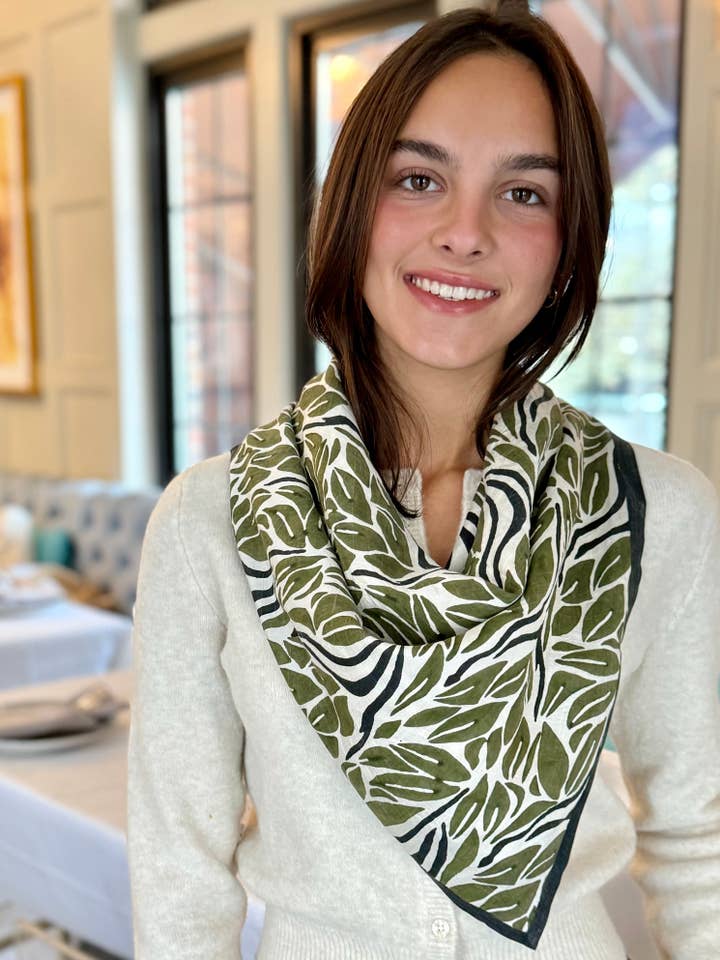 Olive Snake Peace Silk Square Scarf for wholesale by Beastly Threads