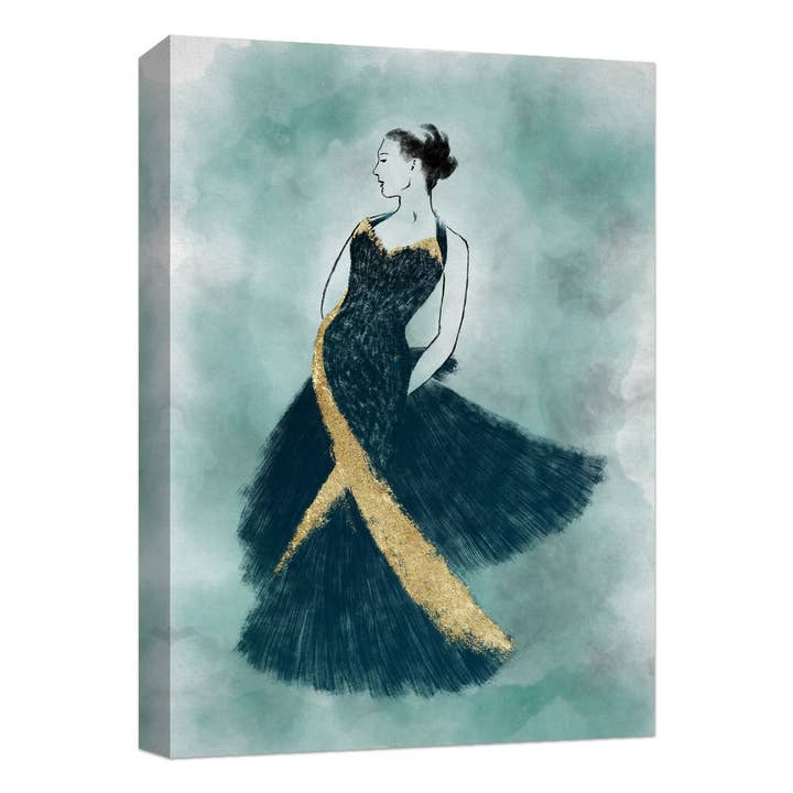 Black In Aqua Dress 22'' x 20'' Canvas Wall Art for wholesale by PTM Images