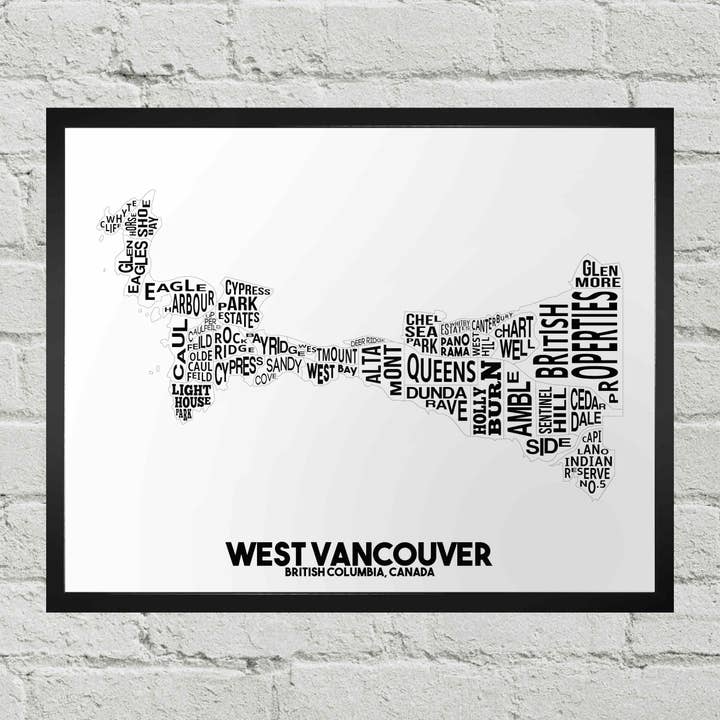 Typografie von West Vancouver, BC, Stadtplan, Drucken für den Großhandel von Damon D Chan