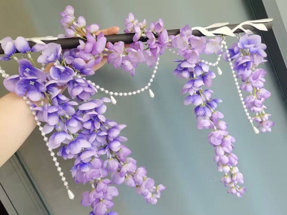 Sweet Home Deco – Flores artificiais por atacado – Spray de flor artificial de glicínia em seda de 110 cm, flores pendentes4