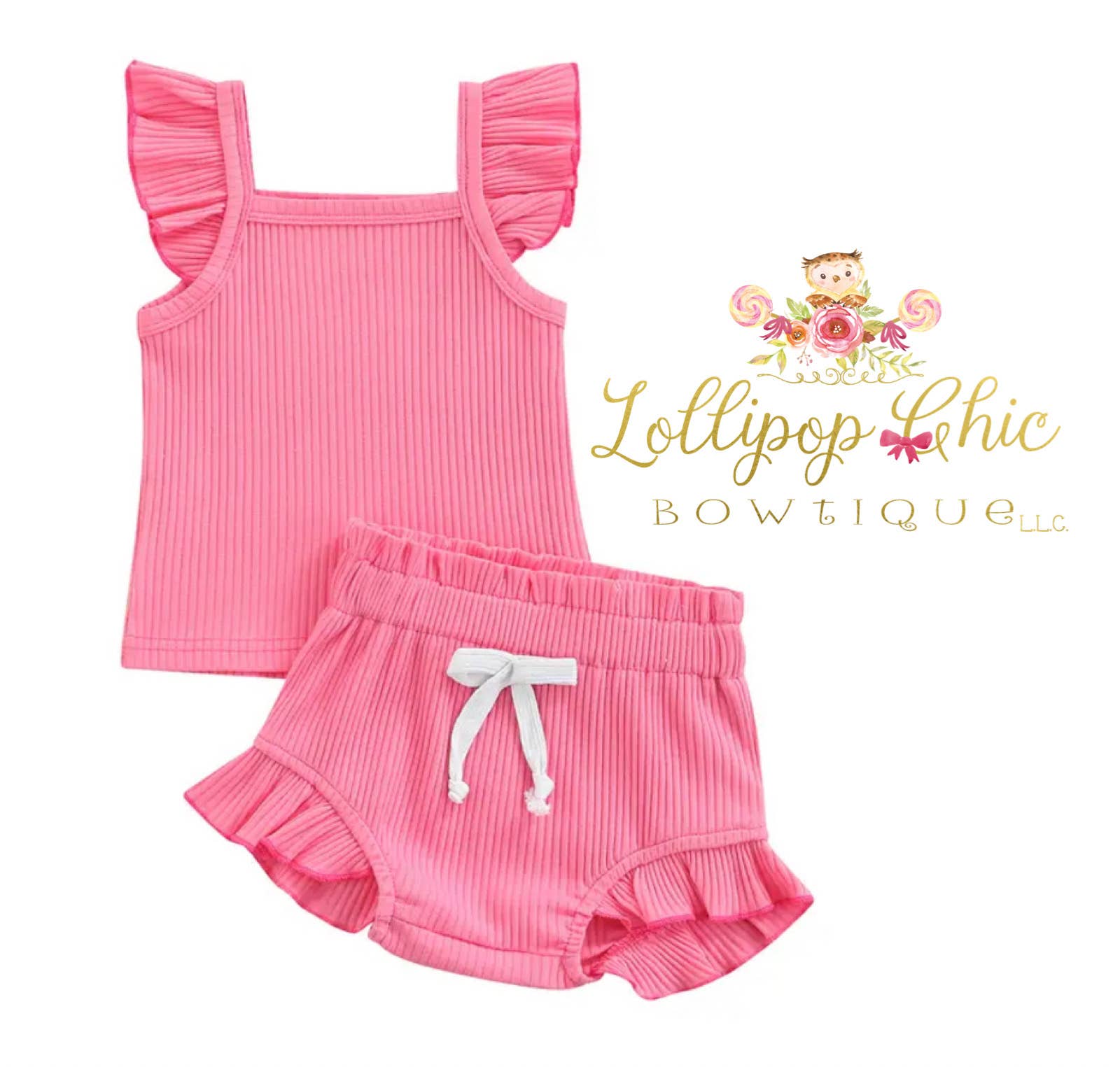 Lollipop Chic Bowtique LLC - Wholesale Clothing Set - Baby - Infant Ribbed Ruffle Summer Set1