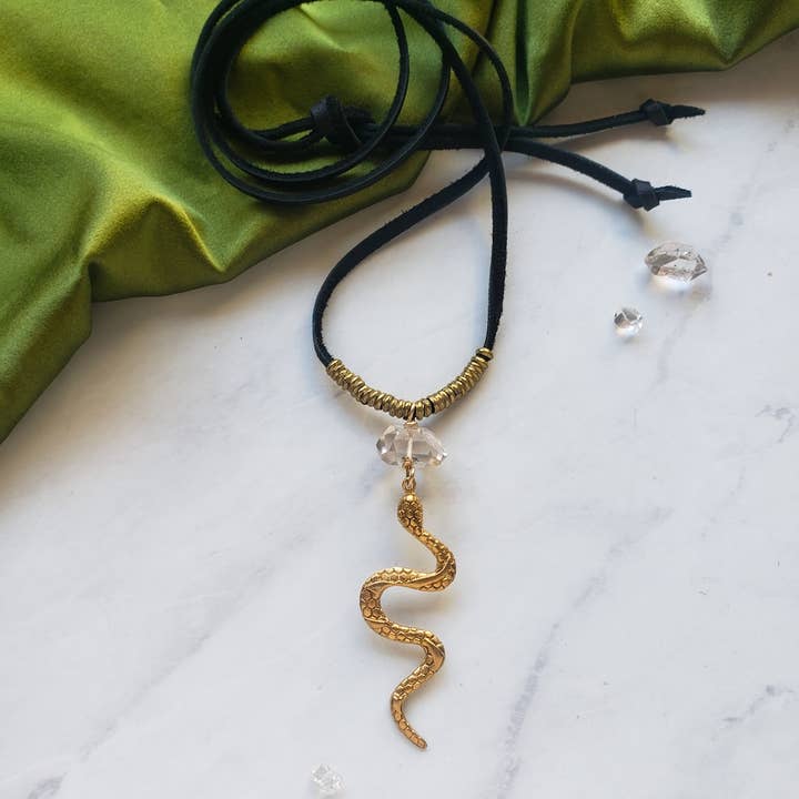 Dreamers of Dreams - Wholesale Pendant/Charm Necklace - Gold Year of the Snake Diamond Quartz Long Necklace