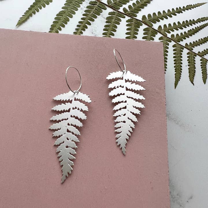 Silver Fern Hoop Earrings - House Plant Earrings for wholesale by MicaPeet