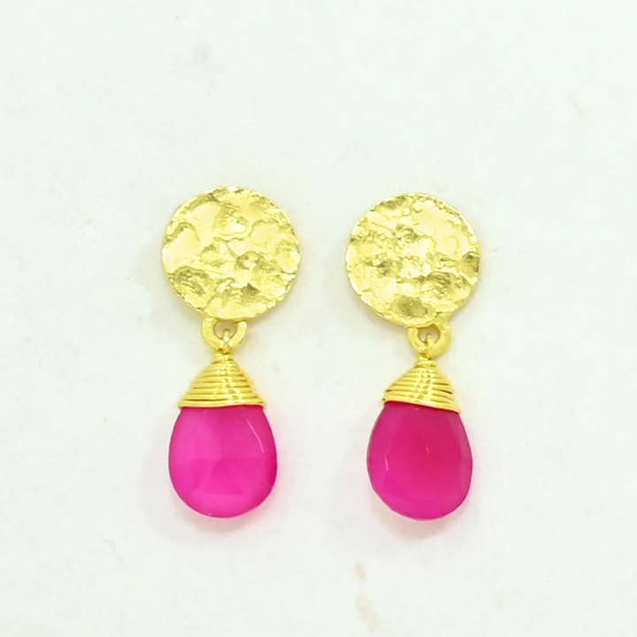 Schmuckoo Berlin - Wholesale Dangle Earrings - Abigail Earring Gold Plated - Pink Fuchsia Onyx