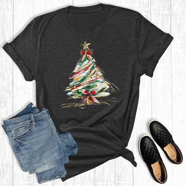 Retro Glittery Christmas Tree Graphic Tee for wholesale by The Way Down South