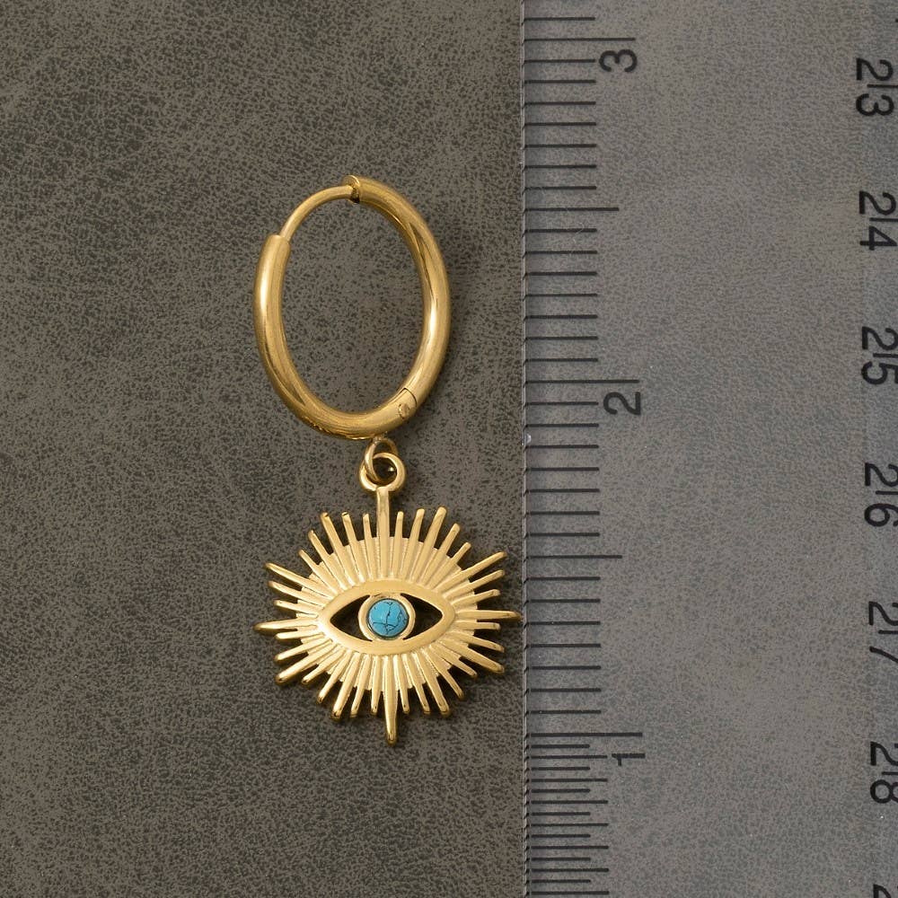 Fame Accessories - Wholesale Dangle Earrings - Gold Dipped Evil Eye Sun Drop Earrings3
