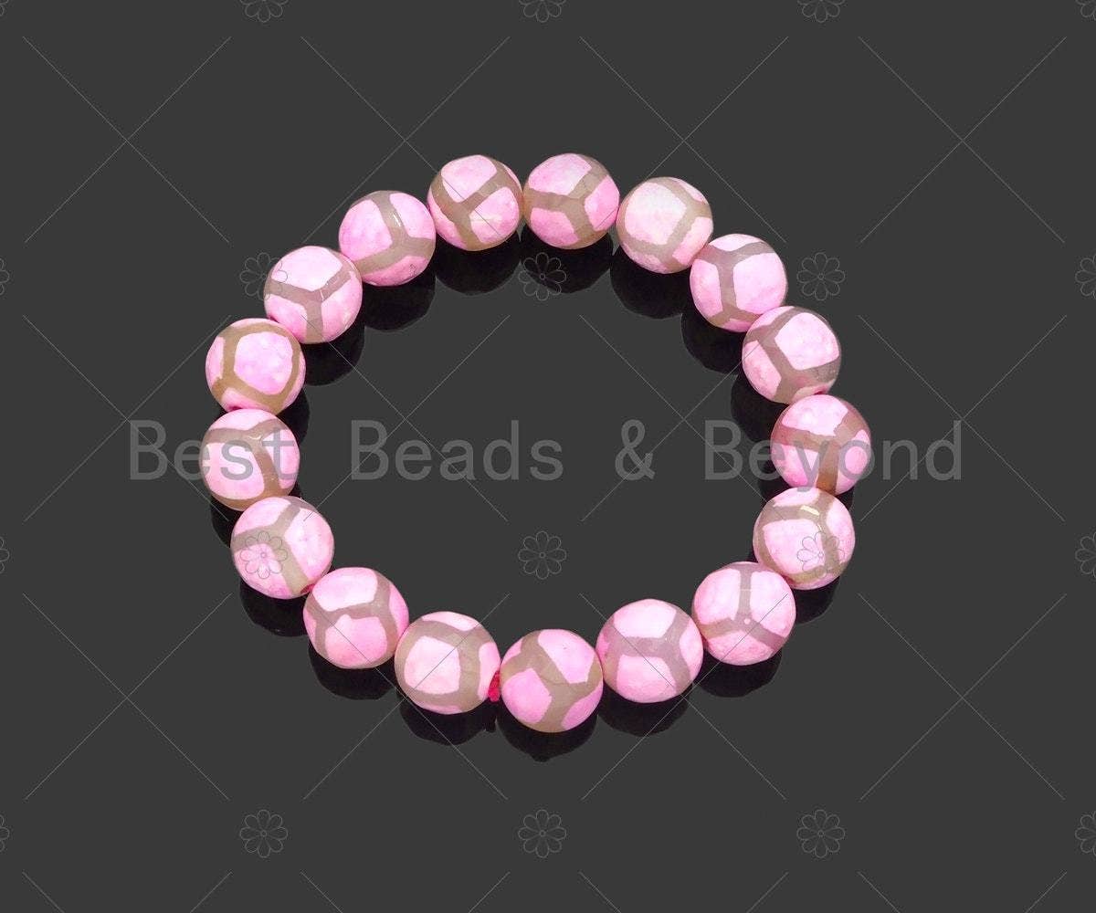 BestBeads&Beyond - Wholesale Armband met kralen - Roze Tibetaanse Agaat rekbare armband, Sku #U11272