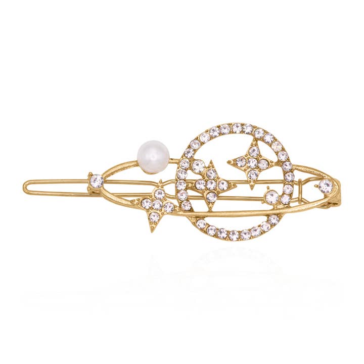 Phoebe Pearl Planet Hair Clip | Gold for wholesale by LUNA CHARLES EMRA LTD