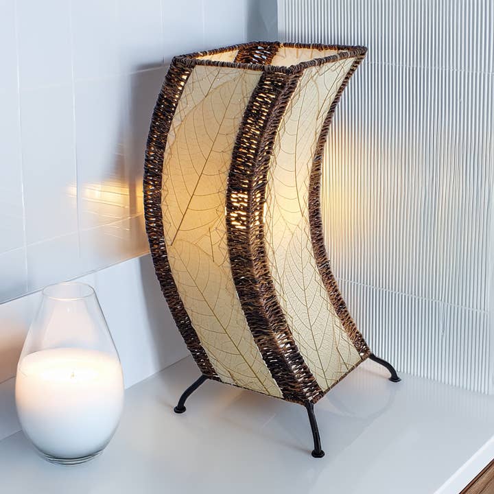 C Shape Table Lamp Natural, Shade Made of Cocoa Leaves for wholesale by Eangee Home Design