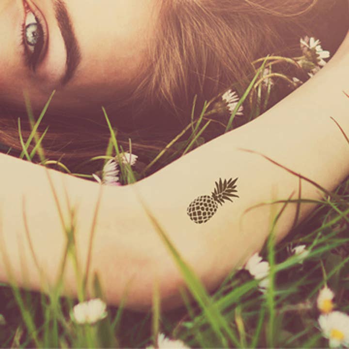 encredelicate – Tatuagem temporária por atacado – Tatuagem temporária pequena de abacaxi (conjunto com 4 unidades)3