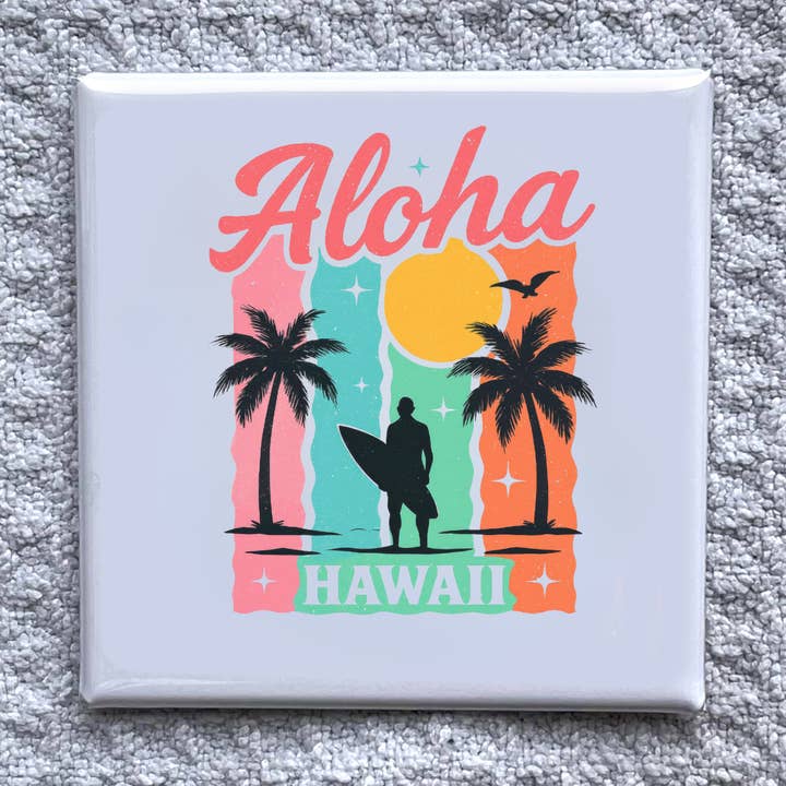 Aloha Hawaii 2x2" Magnet-Handmade Fridge Decor for wholesale by Made With Aloha Magnets,llc