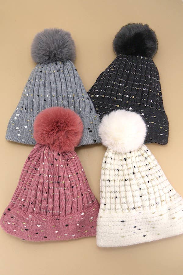 JOSSLYN by wall to wall - Vente Bonnet – femme - BONNET À POMPON EN FAUSSE FOURRURE À PAILLETTES | 40BN9116