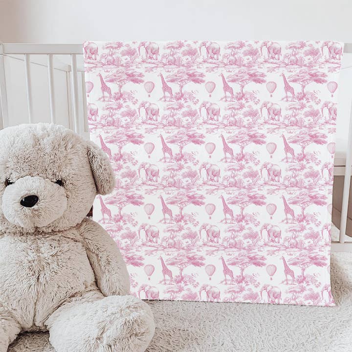 Manta de Minky para Bebé y Niño Pequeño - Safari de Toile Rosa 30x40 in para venta al por mayor de Hey Peanut Shop