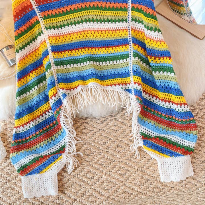 Funkyrel® Atzbranding Limited - Wholesale Knit Sweater - Women's - Crosa - Vintage Rainbow Hollow Knit Sweater