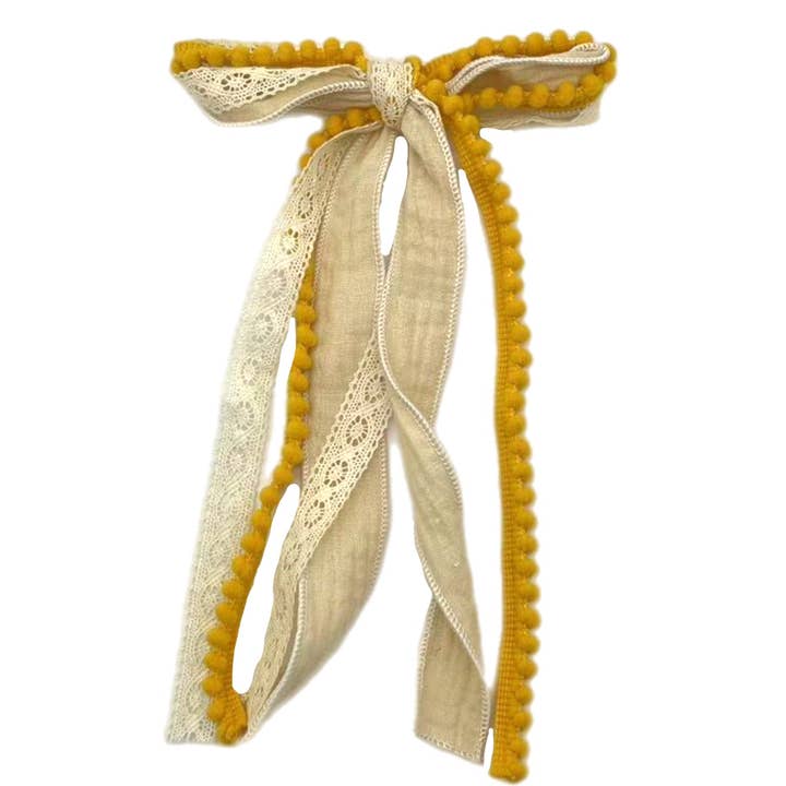 Beige Lace Ribbon Hair Tied Bow w/ Clip for wholesale by Pretty in Pink Bows