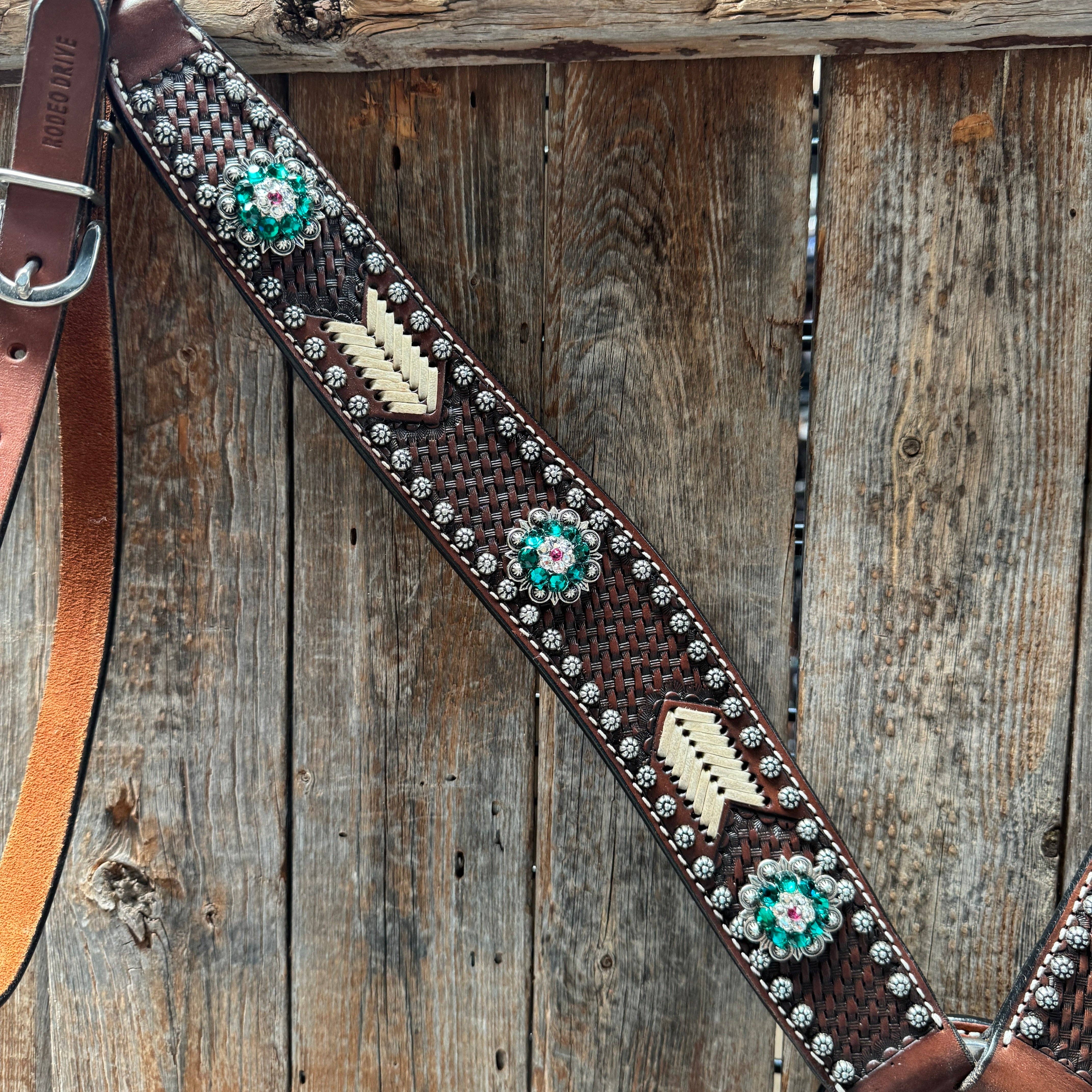 Rodeo Drive – Engroshandel Rideudstyr – Rawhide Fuchsia, Klar og Smaragd En-Øre Hovedtøj og Brystrem Sæt #OEBC4126