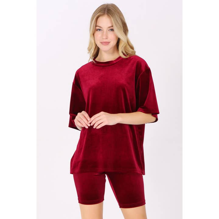 Timeless - Wholesale Lounge Set - Women's - Velour Oversized T-Shirt and Biker Shorts Set