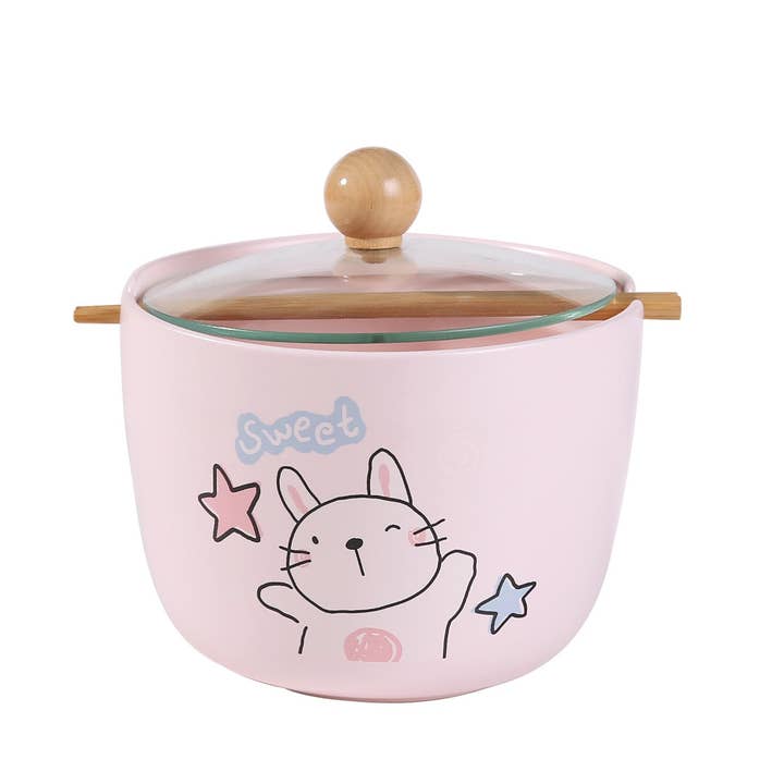 Sweet Bunny Rabbit 26oz Bowl with Lid and Chopsticks (6/18) for wholesale by Urban Tokyo