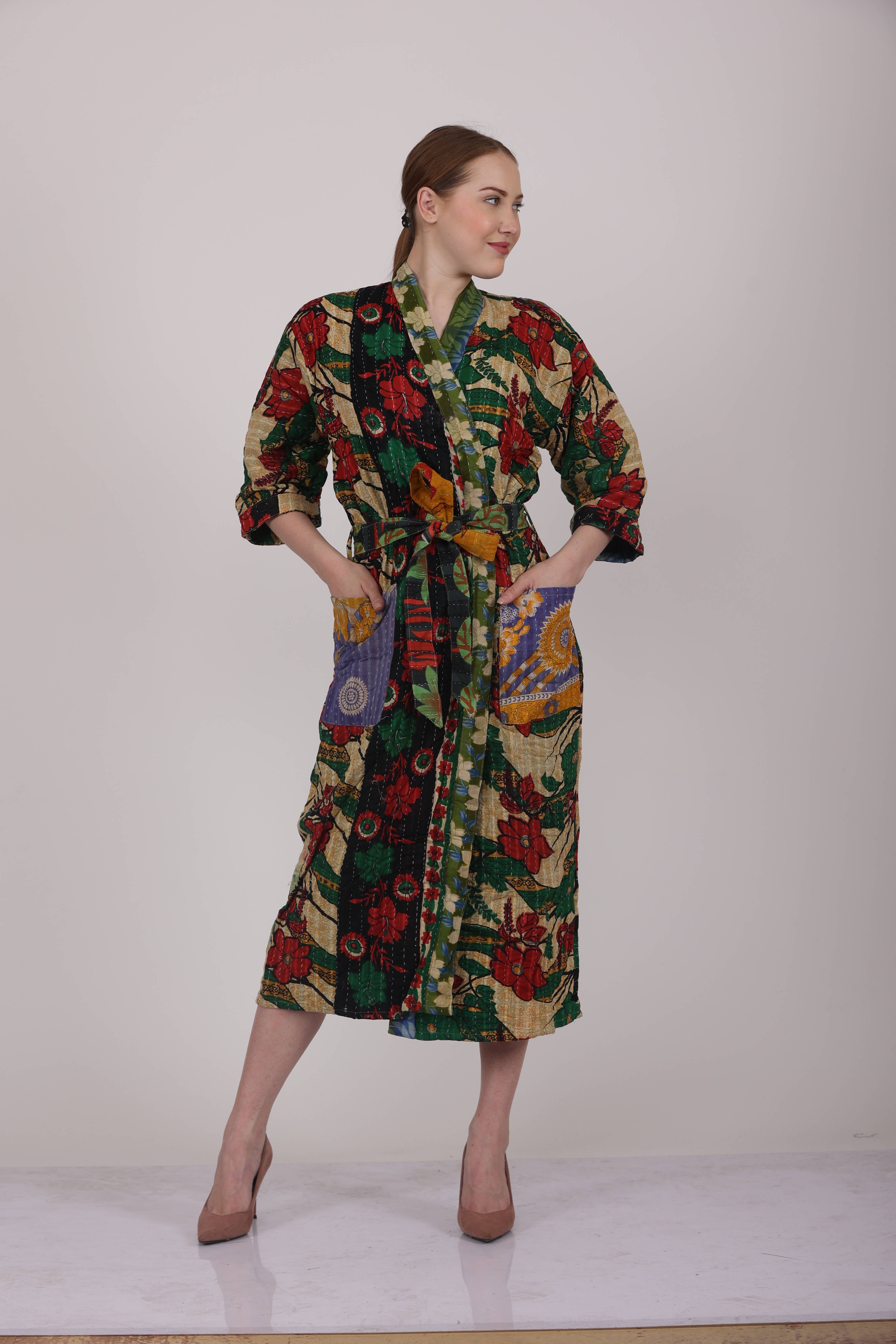 Wevez – Robe - Mulher por atacado – Lote por Atacado de Casacos Vintage Kantha Estampados para Mulheres9