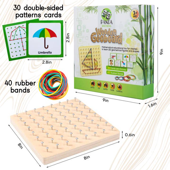 Panda Brothers - Wholesale Wood Toy - Kids - Montessori Toy for Kids - Wooden Geoboard with rubber bands