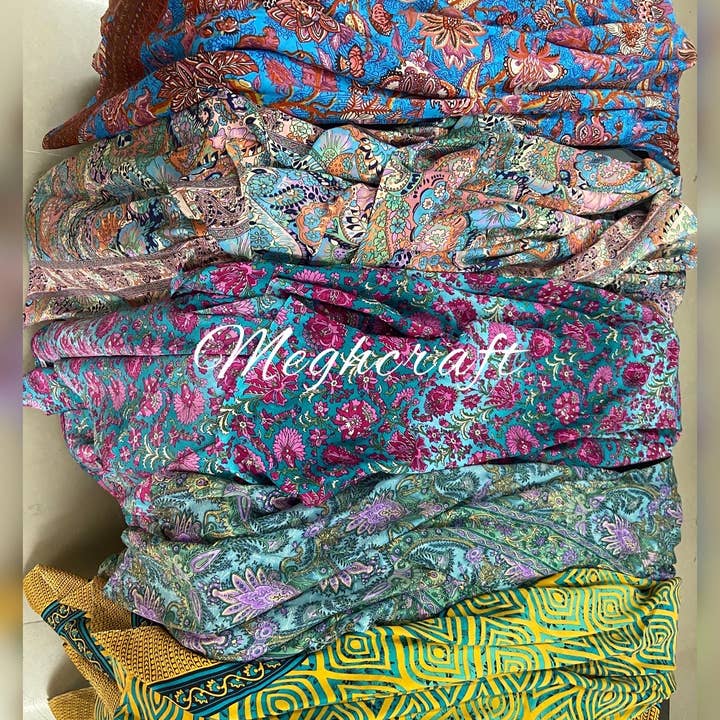 Meghcraft - Wholesale Head Scarf - Women's - Assorted Floral Silk Scarf-Scarves-Bandana-Head Wrap (1mX1m)